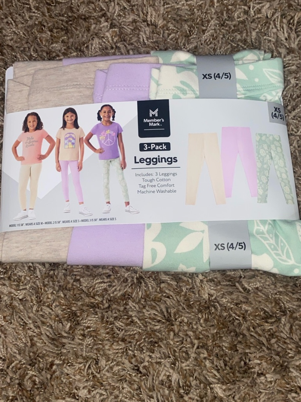 Member's Mark 3-Pack Girls' Leggings - Pastel Mint, Lavender, Beige
